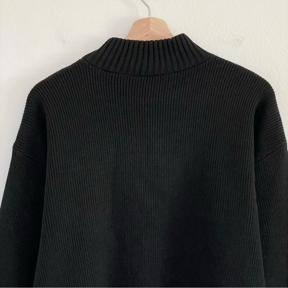 Vintage 90s Mock Neck Patterned Knit Pullover Sweater Black Multicolor Medium